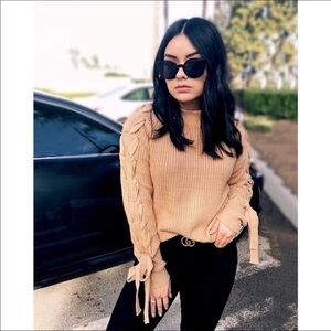 Camel‎ knit lace up long sleeve  nwt